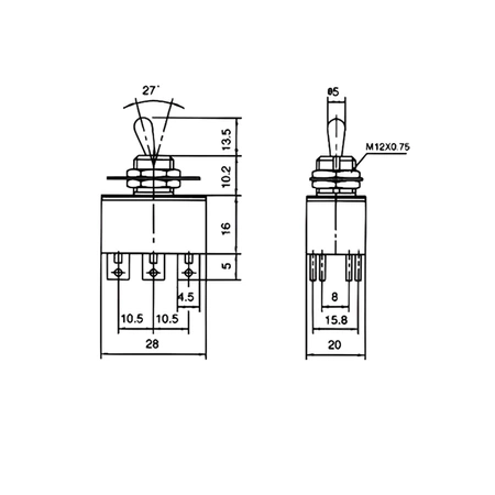 Przełącznik KN3-3 2-pozycyjny ON-ON, bistabilny, 3A, 250V AC, czarny