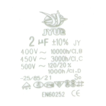Kondensator rozruchowy do silnika, CBB60 2uF 450Vac 30x58mm, przewód