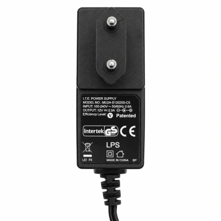 Zasilacz impulsowy wtyczkowy 12 V 2 A 24 W, wtyk DC 5,5/2,5 mm, plus na środku - MU24-S120200-C5