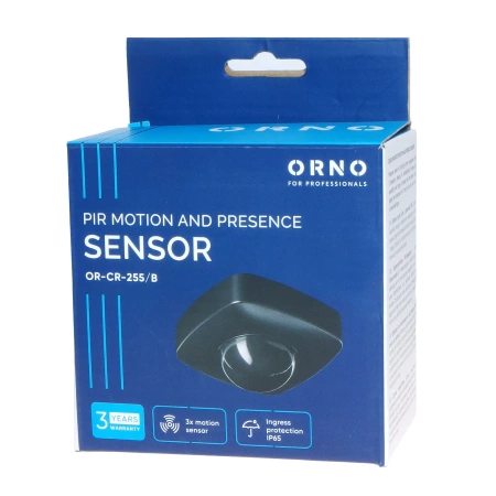 Czujnik ruchu PIR i obecności 360st 2000W, 3 sensory, czarny, IP65, ORNO OR-CR-255
