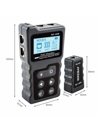 Tester LAN PoE 802.3af, 802.3at, test mapy połączeń, LCD, Noyafa NF-488