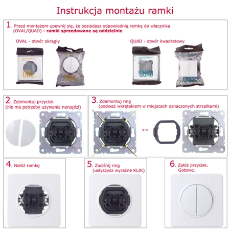 Włącznik światła schodowy, montaż podtynkowy, kolor biały QUAD Electromalt, QAD1007W