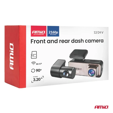 Wideorejestrator 4K WiFi Przód + Tył 2160P/1440P G-Sensor Parking 512GB USB-C AMIO-04801