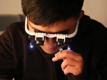 Lupa nagłowna, okulary zegarmistrzowskie, powiększenie 8x i 23x, 2 diody LED