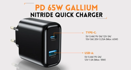 Ładowarka USB, ładowarka sieciowa, szybkie ładowanie 5V-20V, 65W GaN FNIRSI