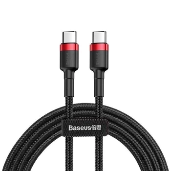 Kabel USB C-C 1m, szybkie ładowanie PD2.0 60W, QC3.0, nylonowy oplot, czarno-czerwony Baseus