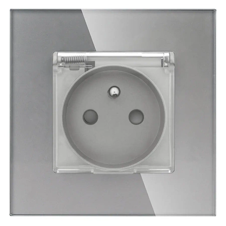 Gniazdo elektryczne IP44 z klapką - szklana ramka - szare - Tawoia Glass