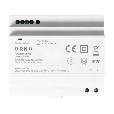 Zasilacz na szynę DIN 24VDC 6.25A 150W OR-PSU-1667