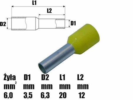 Tulejka izolowana 12mm, na przewód 6mm2