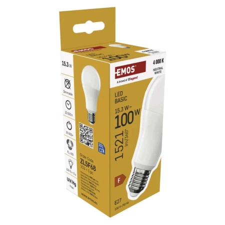 Żarówka LED E27 bańka A60, 15,3 W, odpowiednik 100 W, neutralna biel, 1521 lm, filament, EMOS ZAR-E-ZL5F68