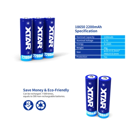 Akumulator Li-Ion 18650 3.7V 2200mAh z zabezpieczeniem, Xtar