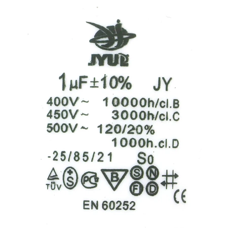 Kondensator rozruchowy do silnika, CBB60 1uF 450Vac 30x60mm przewód