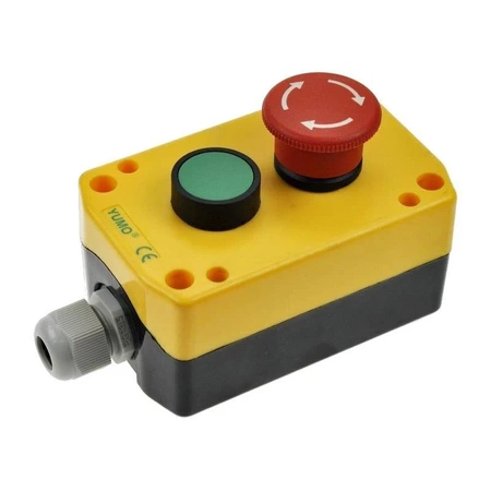 Przełącznik bezpieczeństwa przyciskowy w obudowie 119x75x56mm, ON-(OFF)+OFF-(ON), 2 tory, czerwony+zielony