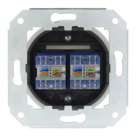 Gniazdo Ethernet Cat6 x2 okrągłe białe z ramką ciemne drewno, montaż podtynkowy, Ceramic Loft