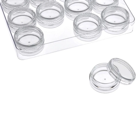 Pojemniczki 3ml - 12 szt - zakręcane słoiczki na drobne elementy w kasetce