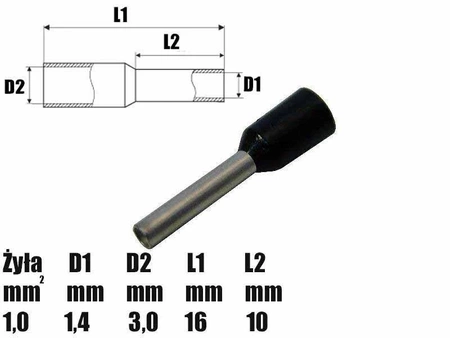 Tulejka izolowana 10mm, na przewód 1.5mm2