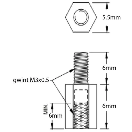 Tuleja dystansowa 6mm, gwint wew/zew M3 poliamid