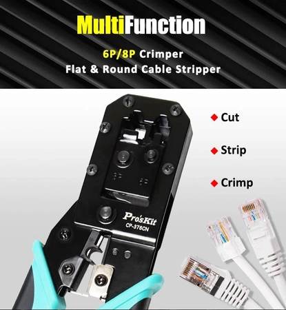 Zaciskarka RJ45 do wtyków 8/6 pin, kat 5/6, Proskit CP-376CN