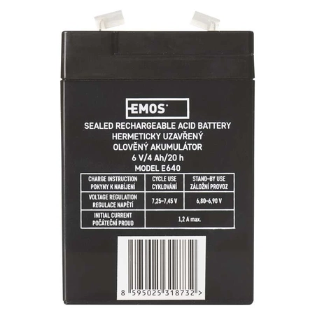 Akumulator AGM bezobsługowy, 6 V, 4 Ah, EMOS B9641
