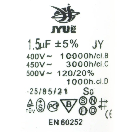 Kondensator rozruchowy do silnika, CBB60 1.5uF 450VAC 30x56mm, konektor