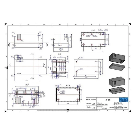 Obudowa zasilacza Z16, 70 × 114 × 63 mm, ABS, Kradex