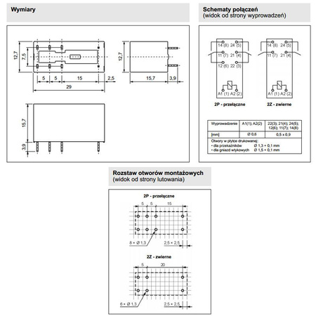 Przekaźnik RM84 DPDT, 12V, 8A, RM84-2012-35-1012