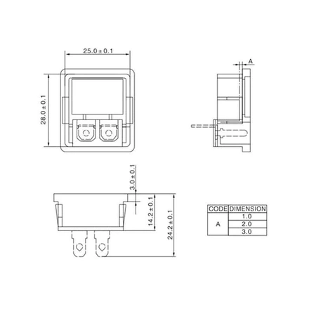 Gniazdo zasilania AC, ósemka 2 pin, do obudowy, na zatrzask z przełącznikiem