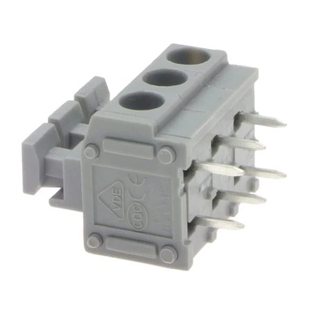 Złącze zatrzaskowe do druku, 3 pola, raster 5mm, wysokość 15,5mm, 250V / 10A, 1,5mm², PA66, Degson DG235
