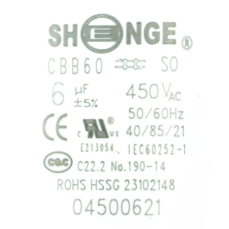 Kondensator rozruchowy do silnika, CBB60 6uF 450Vac 35x58mm przewód