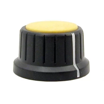 Gałka z kołnierzem do potencjometru na oś 6mm - 28x17mm - czarna, żółty znacznik - GC28