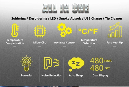 Stacja lutownicza z odsysaczem i dodatkową lutownicą Proskit SS-988B
