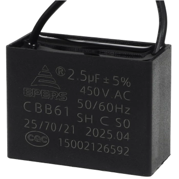 Kondensator rozruchowy do silnika 2.5uF 450VAC, przewody 20cm, 38x17x28mm
