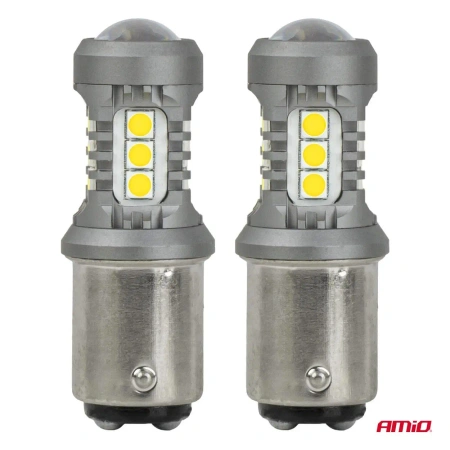 Żarówki LED P21/5W BAY15D dwufunkcyjne bez CANBUS 12/24 V, 15 diod SMD 3030, białe, 2 szt. - AMiO 05003