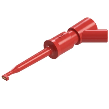 Chwytak haczykowy miniaturowy 66mm z gniazdem 2mm, czerwony