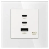 Ładowarka USB A + 2xC 65W GaN biała podtynkowa z ramką szklaną - TAWOIA Glass