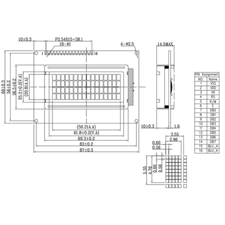 Wyświetlacz LCD alfanumeryczny 4x16 (WHITE) NEGATIVE DOUBLE FSTN LCD-EC-1604A-DIW W/KK-E6
