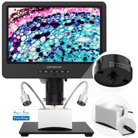 Mikroskop laboratoryjny do elektroniki, biologii i badań próbek, 3 obiektywy, ekran 10″ – Andonstar AD249S-M
