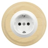 Gniazdo elektryczne Schuko okrągłe białe z ramką jasne drewno, montaż podtynkowy, Ceramic Loft