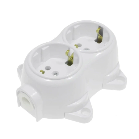 Gniazdo elektryczne Schuko podwójne, montaż natynkowy, kolor biały, seria Retro PRL