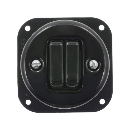 Włącznik światła schodowy podwójny ceramiczny, kwadratowy z ramką, podtynkowy czarny Ceramic Loft