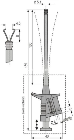 Chwytak pazurkowy 159mm z gniazdem 4mm, elastyczny, czarny