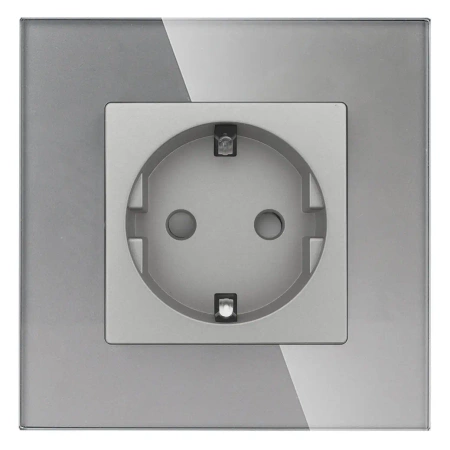 Gniazdo elektryczne pojedyncze Schuko - szklana ramka - szare - Tawoia Glass