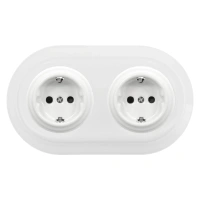 2x Gniazdo elektryczne Schuko okrągłe z ramką podwójną, białe, montaż podtynkowy, Ceramic Loft