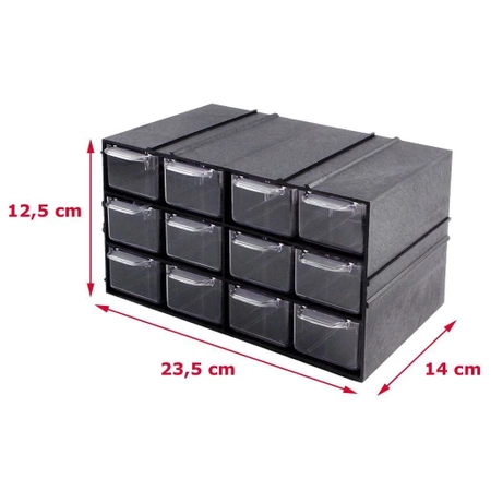 Magazynek szufladkowy modułowy 23x14x12.5cm, 12 szufladek, Konger PX12