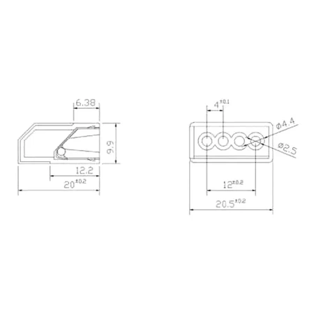Złącze zatrzaskowe 4 pola, szybkozłącze instalacyjne 2.5mm2 450V