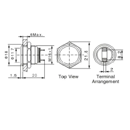 Przycisk wandaloodporny 16mm płaski chromowany