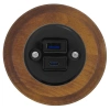 Gniazdo USB A+C 4A okrągłe czarne z ramką ciemne drewno, montaż podtynkowy, Ceramic Loft
