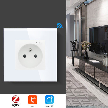 Gniazdko Smart z pomiarem energii (watomierz) ZigBee - białe podtynkowe z ramką szklaną - TAWOIA Smart Home