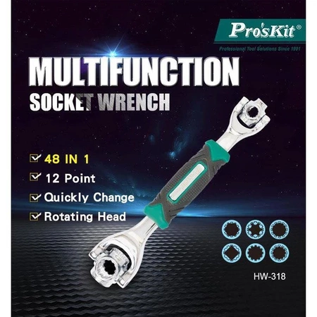 Klucz nasadowy wielofunkcyjny HW-318 Proskit 8-19mm, 5/16''-3/4''