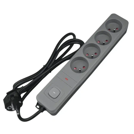 Listwa zasilająca 4 gniazda z wyłącznikiem FMP4015G DPM, zabezpieczenie przeciążeniowe, 1,5 m, szara